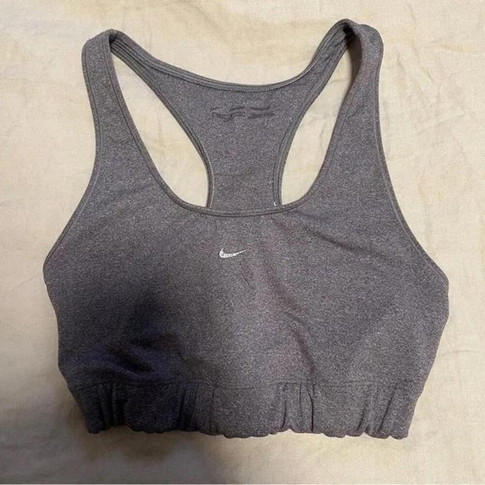 Nike Sports Bra Gray White Logo Racer Back Pull On Size Small Good Condition